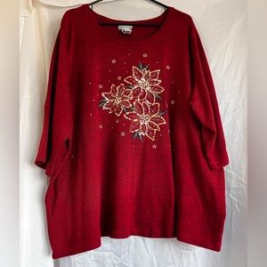 Red Top with Christmas Poinsettias by Catherine’s, sz 3X